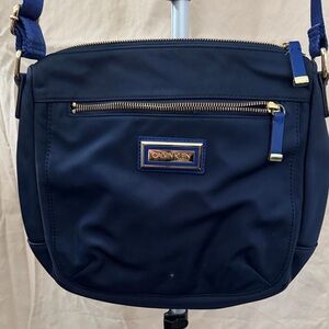 Calvin Klein Dark Blue Crossbody Bag with Gold Accents